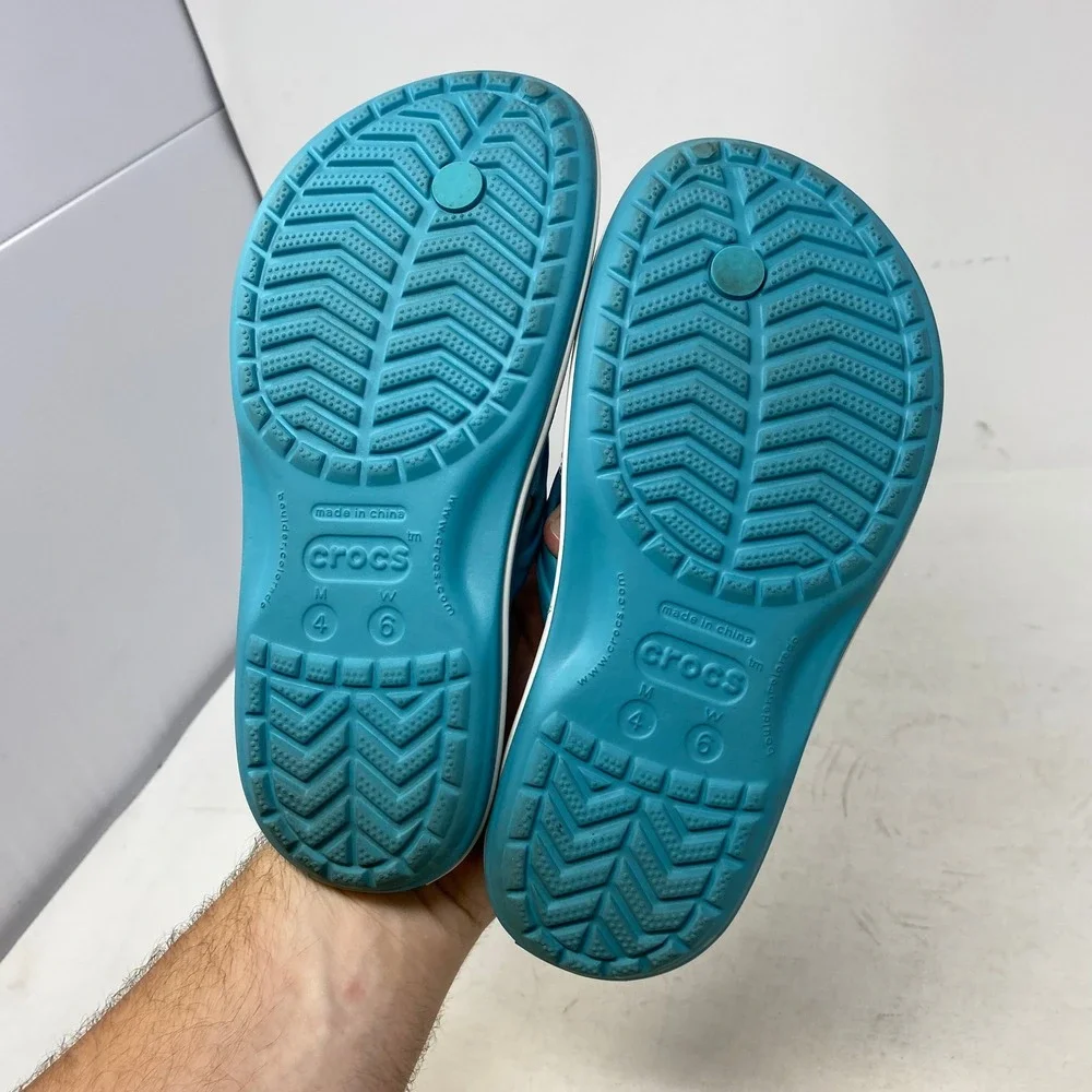 Crocs Crocband Flip Flops Teal Blue Women 6 Men 4 Sporty Comfort Sandals